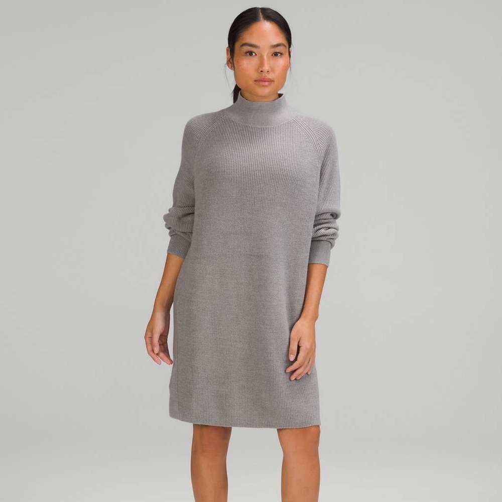 Lululemon Merino Wool-Blend Ribbed Turtleneck Sweater Dress - Heathered Gull
